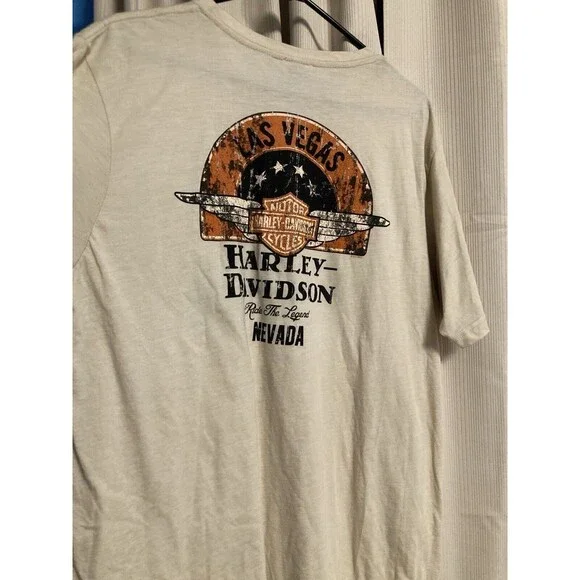 Harley Davidson Motorcycles FREE SPIRIT Men T Shirt XXL Cream LAS VEGAS NEVADA - Picture 5 of 8